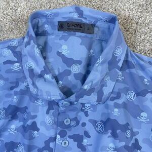 G/FORE Polo Shirt Mens XL Blue Camo Skull & Crossbones Detroit Golf Performance